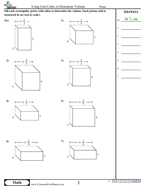 Using Cubes to Find Volume (Fractional Sides) worksheet